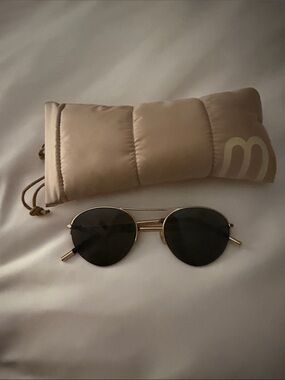 Jenny Bird Round Gold Frame Round Sunglasses with Green/ Black Lenses